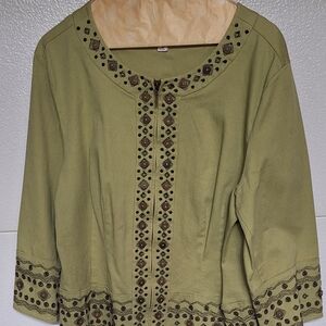 JM Collection Women's Embroidered Front Zip Jacket Sz 16